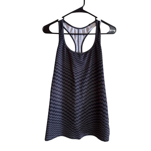 New Balance Womens Racerback Tank Top Large Black & Gray Chevron Print Lightweig - Picture 1 of 7